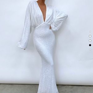 Alexis Maxi Batwing Dress - White Sequin